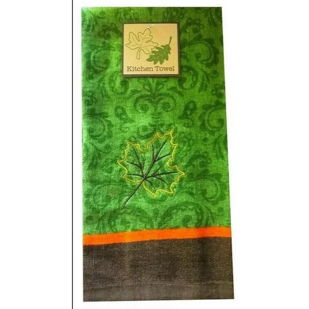 Thanksgiving Dish Towels Set of 3 Plush Embroidered Cotton Pumpkin Fall Autumn